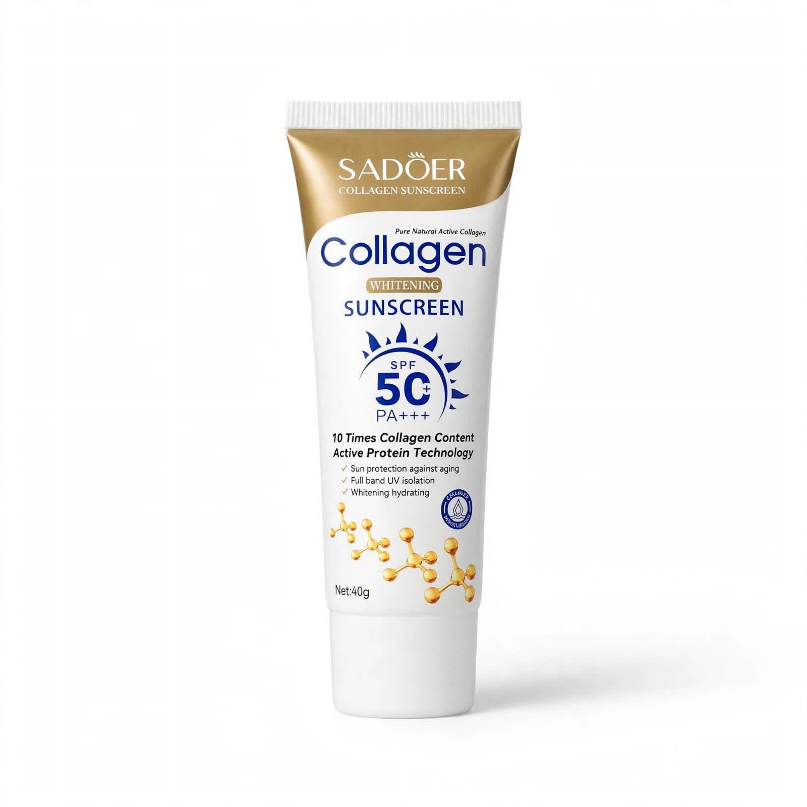 ضد آفتاب کلاژن SADOER مدل Collagen Whitening SPF50+ PA+++ حجم 40 میلی‌لیتر